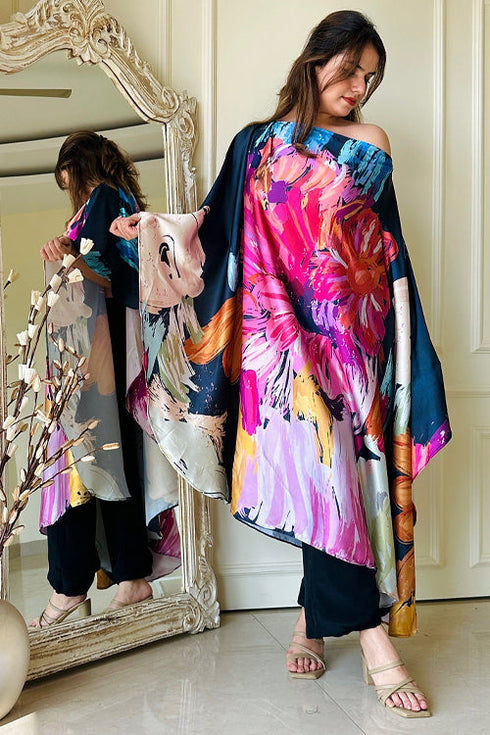 Black Satin Print Fusion Set